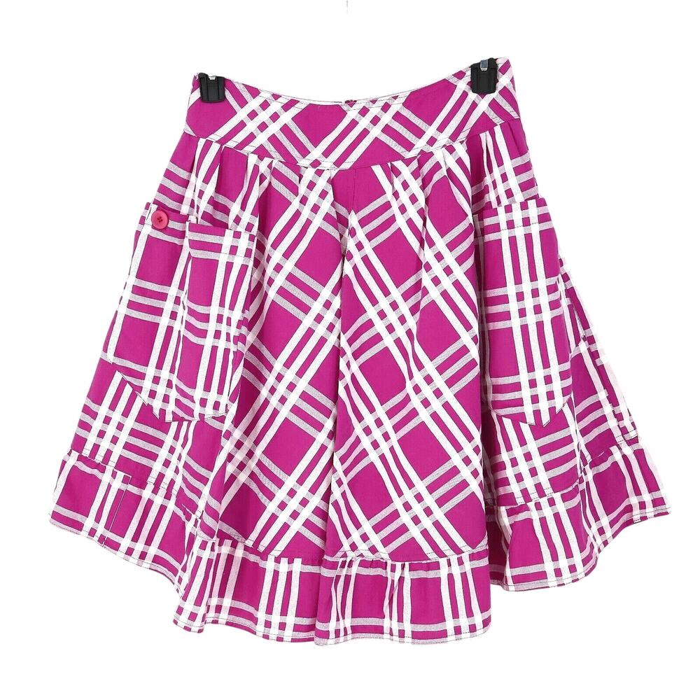 Paper Doll Skirt Juniors Large Pink White Plaid Pleated Lined Swing Rockabilly